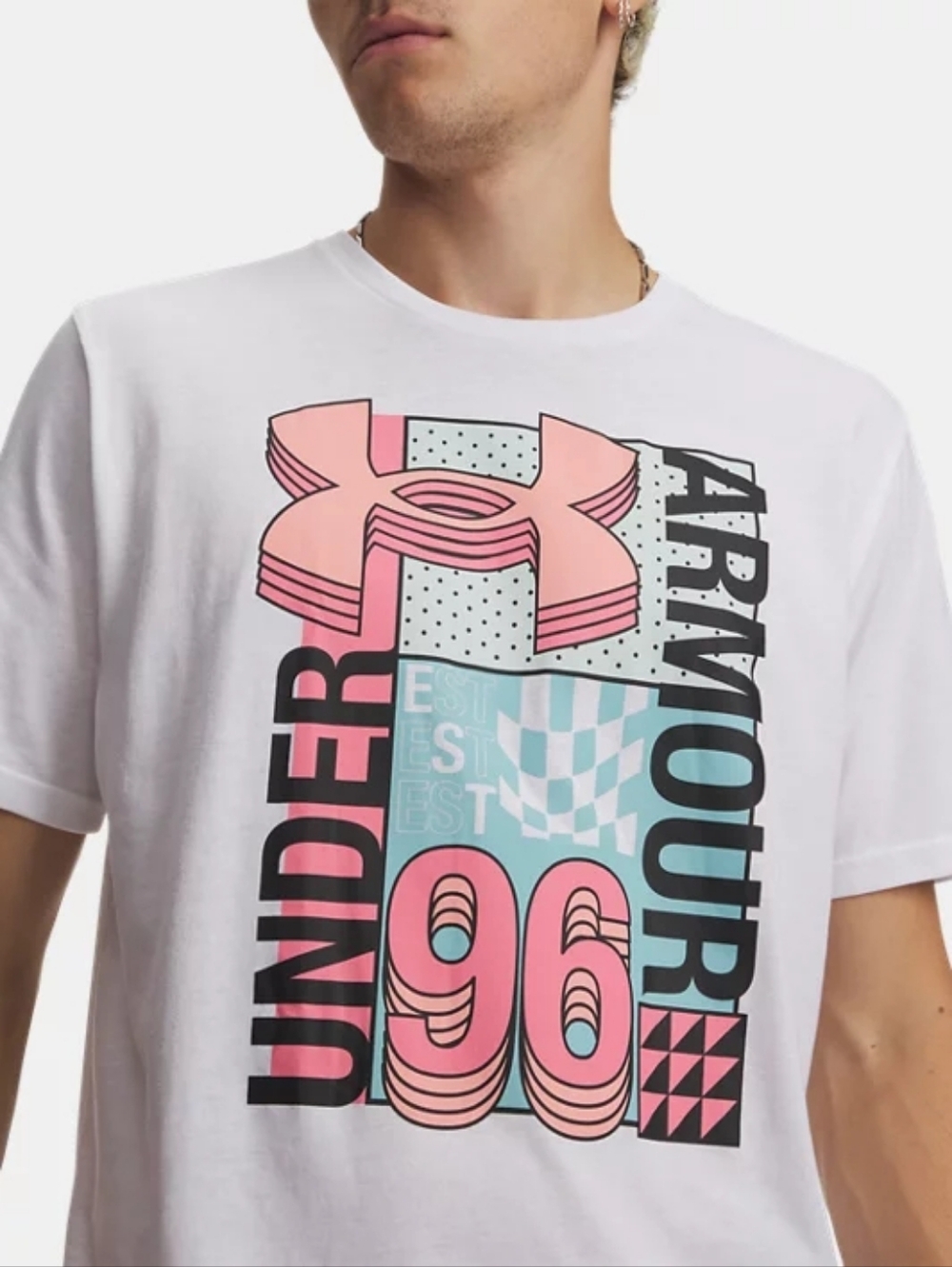 Under Armour Graphic Tee White Pink Blue Logo Shirt NWT Size S/P CH